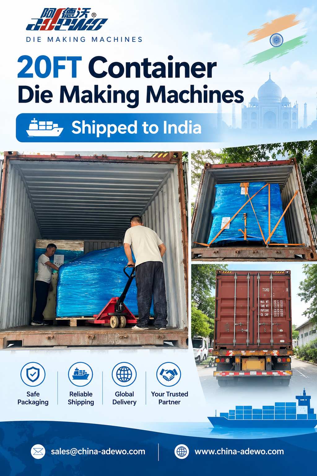 ADEWO Ships Four Key Machine model to India in a full continenter, Enhancing Local Mor-Faking Lines Production